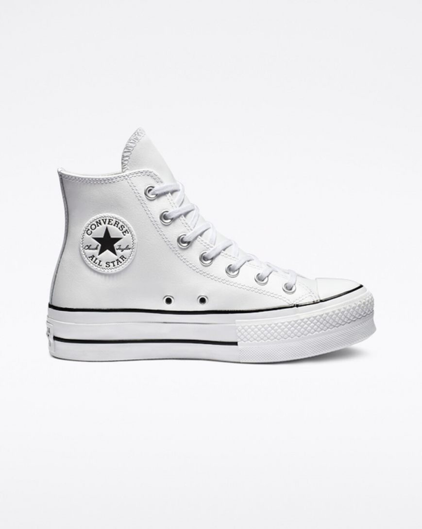 Zapatos Plataforma Converse Chuck Taylor All Star Lift Cuero Altas Mujer Blancas Negras Blancas | PE L57408